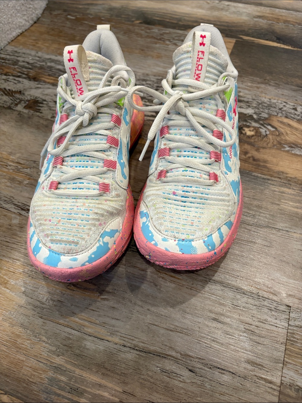Under Armour Girls' Basketball Sneakers in White, Pink & Blue